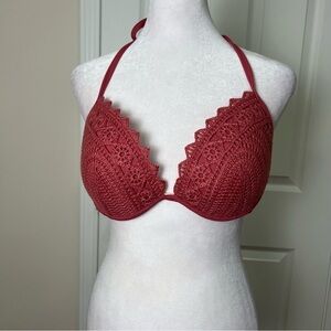 NWOT. Shade & Shore Push Up Crochet Pink Bikini Top